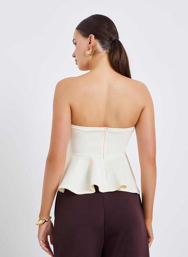 Styli Women Off-White Strapless Peplum Top - Image 3